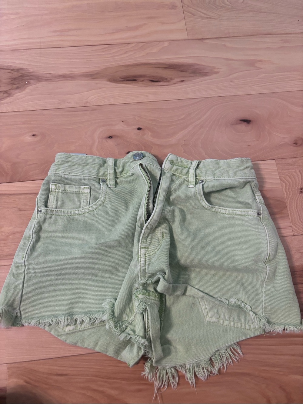 PacSun Light Green Frayed Denim Shorts